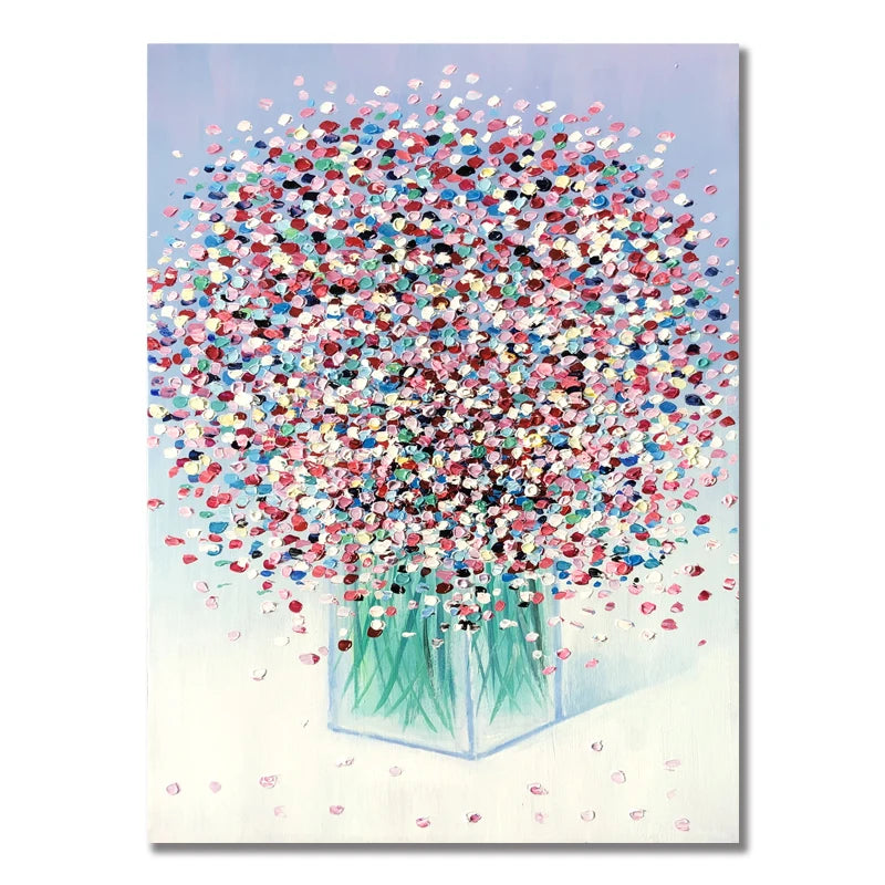 Hand Paintings Handmade Canvas Painting Flower Painting Wall Decor Bathroom Abstract Blossom Artwork Stretched and Framed