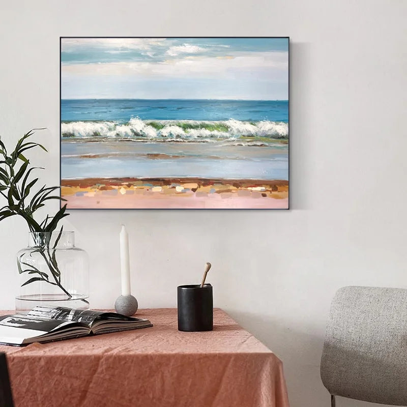 Hand-painted Modern Sea Shore Abstract Oil Painting Canvas Wall Art Study Decoration