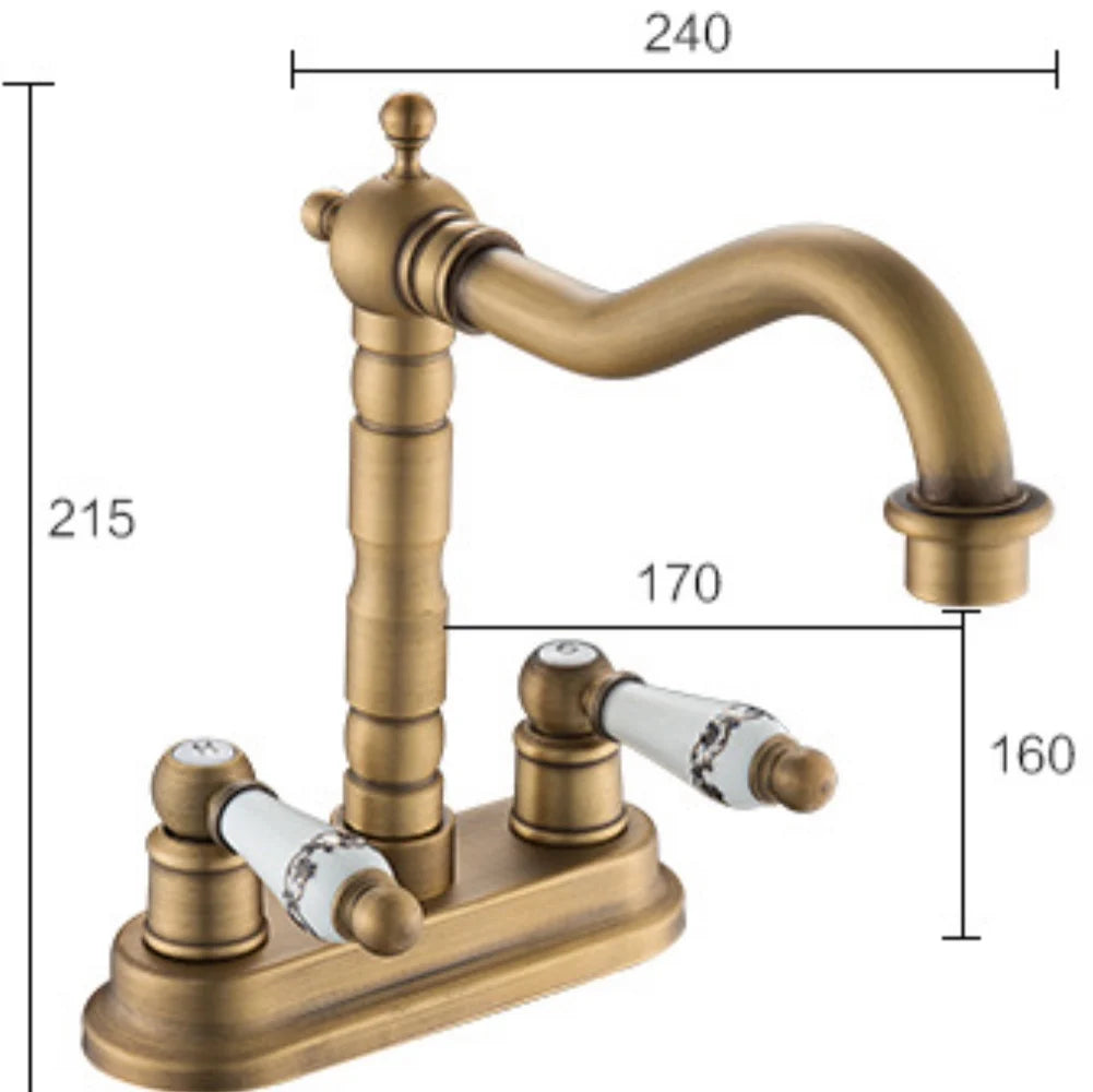 Antique Copper Double Hole Basin Faucet Wash Basin Rotating Faucet