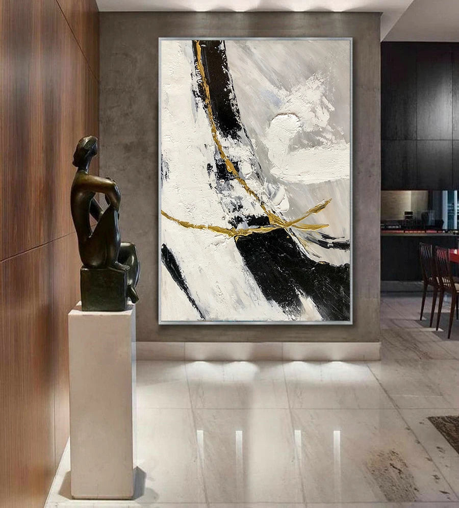 Modern Black and White Paintings Art Abstract Handmade Oil Painting on Canvas Paintings Wall Art for Pictures Living Room