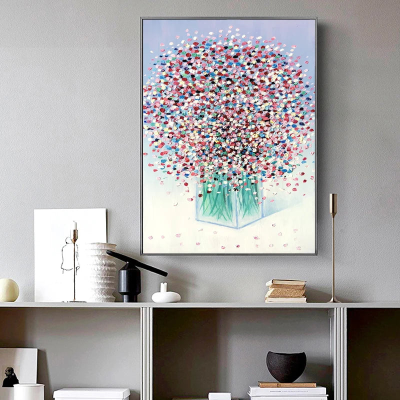 Hand Paintings Handmade Canvas Painting Flower Painting Wall Decor Bathroom Abstract Blossom Artwork Stretched and Framed