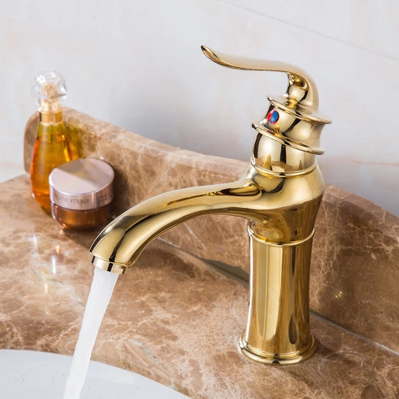 Factory Wholesale Antique Copper Basin Faucet European-style Golden Stage Under-stage Faucet Washbasin