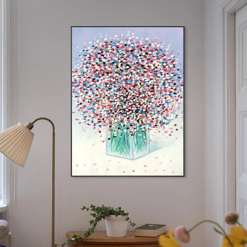 Hand Paintings Handmade Canvas Painting Flower Painting Wall Decor Bathroom Abstract Blossom Artwork Stretched and Framed