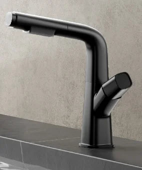 Gun Gray Adjustable Rotary Pull Out Basin Single Hole Faucet Pure Brass Matte Black Toilet Bathroom Vanity Top Mixer