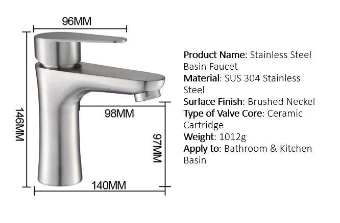 Hot Selling Stainless Steel 304 Single Handle Taps One Hole Hot and Cold Mixer Sink Faucet Bathroom Taps