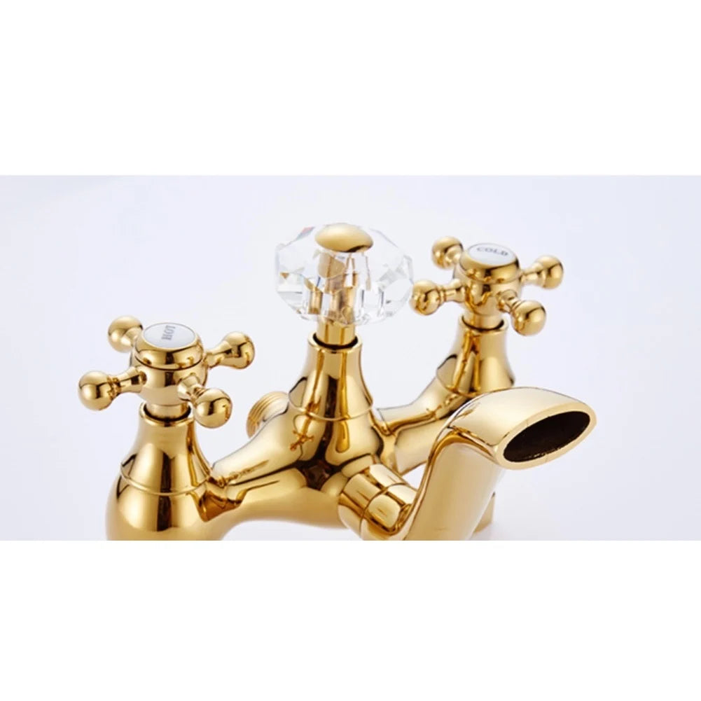 European Style Golden Shower Set, Antique Hot and Cold Bathtub Faucet, Simple Shower