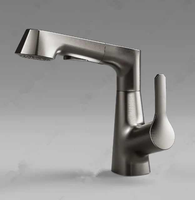 Gold Adjustable Pull-down Basin Mixer Brass Hot and Cold Bathroom Sink Faucet