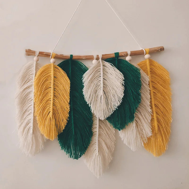 Bohemian Handmade Woven Leaf Macrame Home Décor Decorative Hanging Wall Art Tapestries Wall Decor for Home Wall Living Room