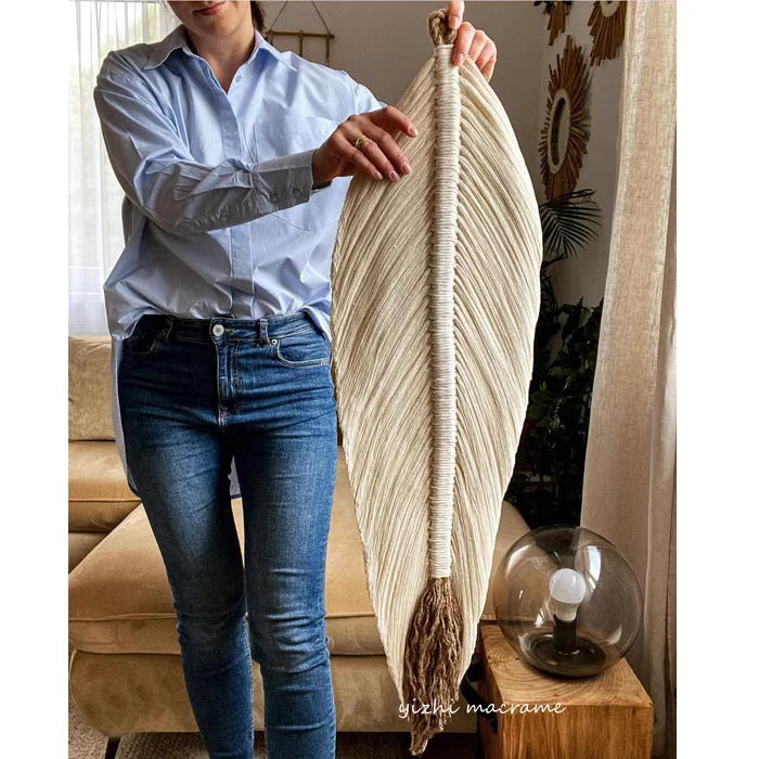 Boho Handmade Woven Leaf Macrame Home Décor Decorative Hanging Wall Art Tapestries Wall Decor for Home Wall Living Room