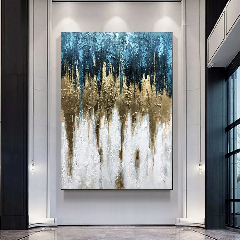 Handpainted Extra Large Wall Art Decor Modern Art Acrylic Gold Foil Abstract Oil Painting on Canvas