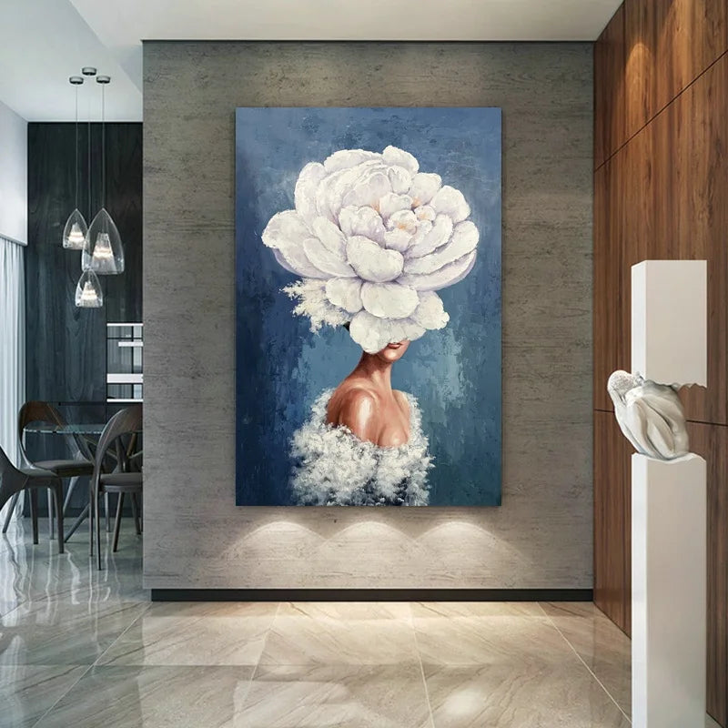 Flower Women Painting Large Hand-made  Oil Paintings With Ladies Modern Elegant Girl Wall Art Paintings Women