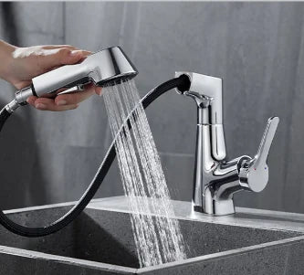 Gold Adjustable Pull-down Basin Mixer Brass Hot and Cold Bathroom Sink Faucet