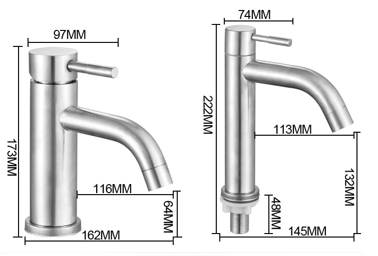 Hot Selling Stainless Steel 304 Single Handle Taps One Hole Hot and Cold Mixer Sink Faucet Bathroom Taps