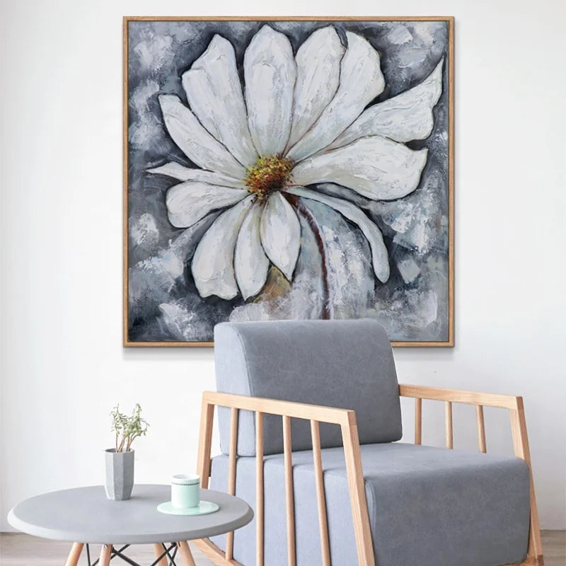 Handmade Painting Canvas Hand-painted Light Luxury Canvas Textured Black and White Flower Gold Foil Painting With Floater Frame