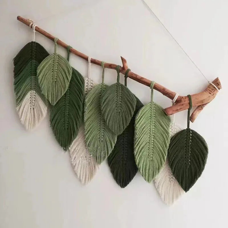 Leaf Bohemian Handmade Woven Macrame Home Décor Decorative Hanging Wall Art Tapestries Wall Decor for Home Wall Living Room