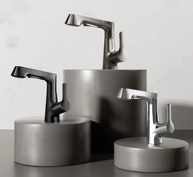 Gold Adjustable Pull-down Basin Mixer Brass Hot and Cold Bathroom Sink Faucet