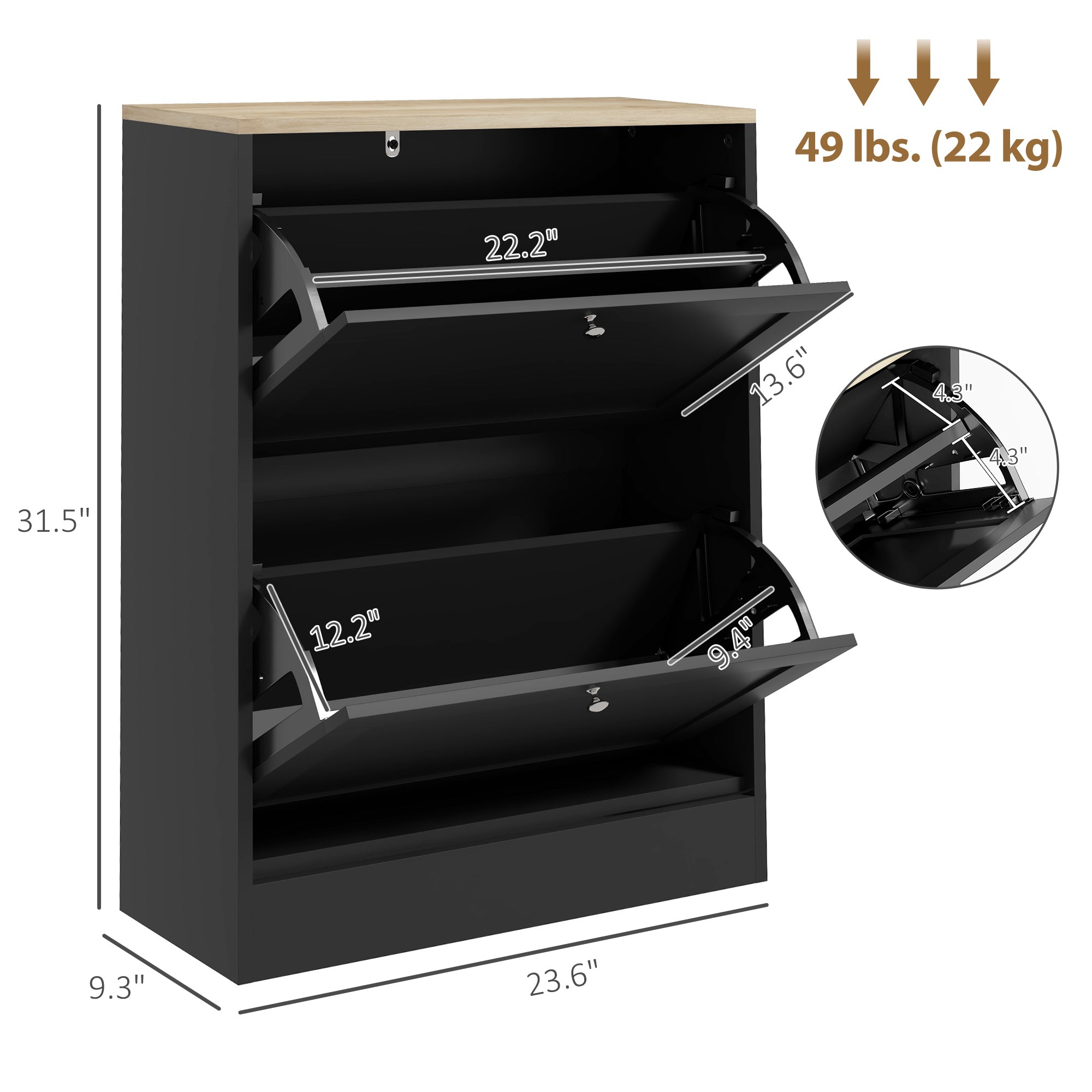 HOMCOM Slim Shoe Storage Cabinet, Modern Shoe Cabinet with 2 Flip Drawers and Adjustable Shelves for 8-12 Pairs, Black