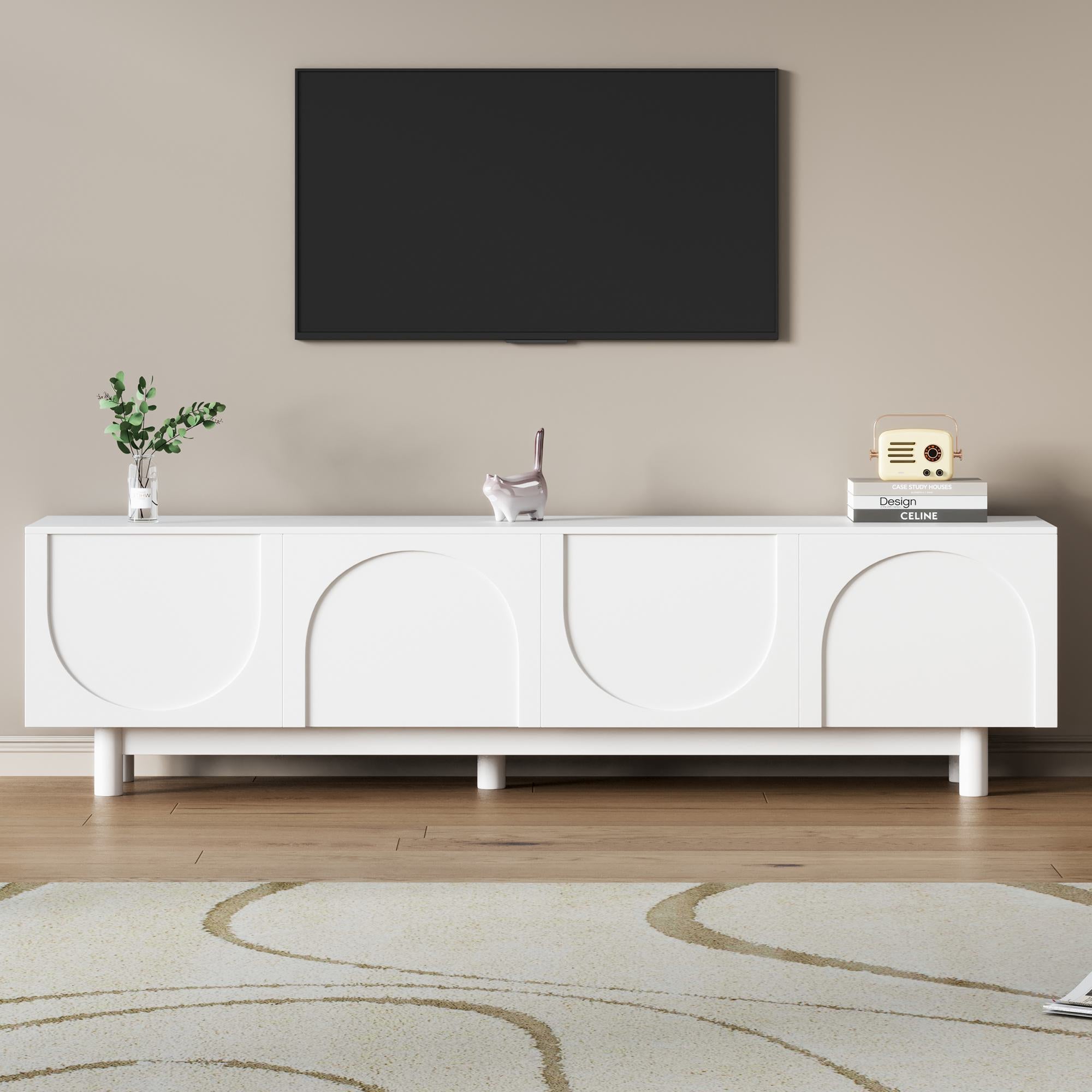 Vinsetto Graceful TV Stand with Arch Cabinets for TVs Up to 78", Minimalist Entertainment Center with Adjustable Shelves and Cable Management, White