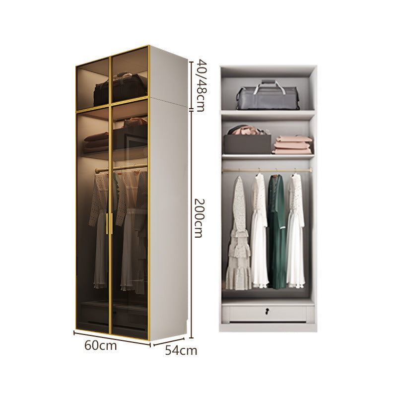 Glass door wardrobe modern minimalist bedroom household solid wood wardrobe bright paint cabinet furniture delivery