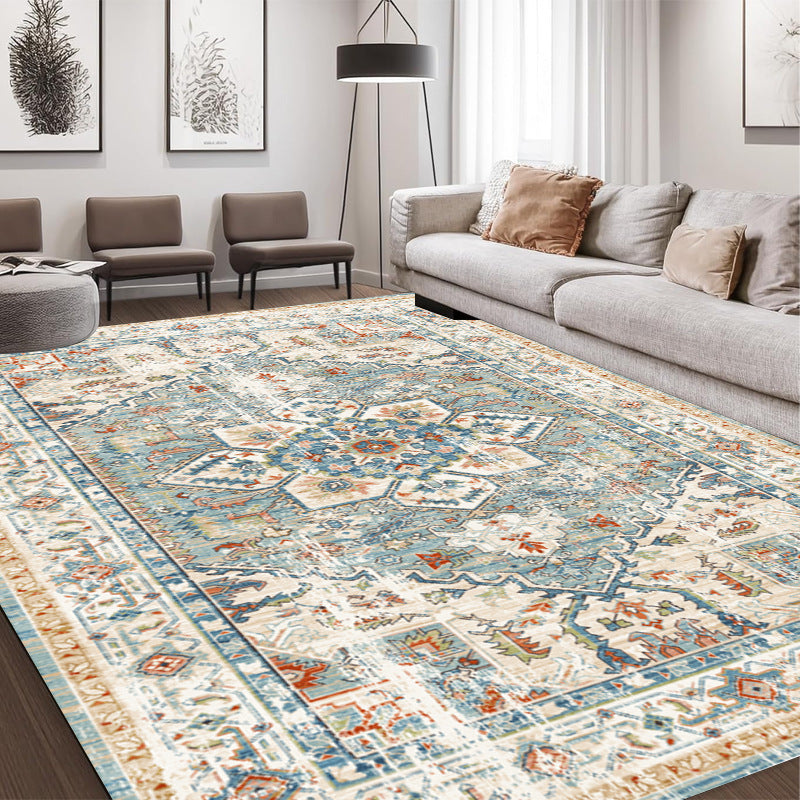 European and American abstract retro printing living room carpet, high penetration short hair foldable washed non-slip floor mat bedroom bed