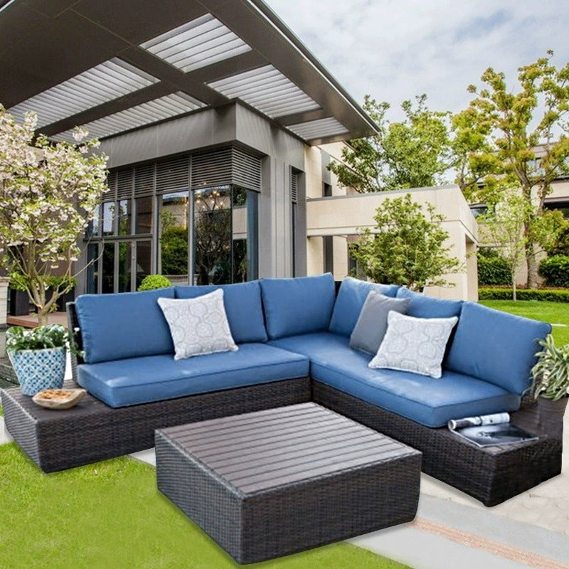 Balcony rattan furniture garden courtyard leisure rattan chair outdoor American country L-shaped corner combination sofa coffee table