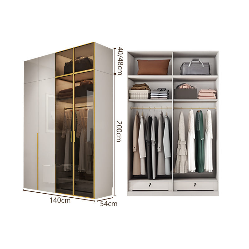 Glass door wardrobe modern minimalist bedroom household solid wood wardrobe bright paint cabinet furniture delivery