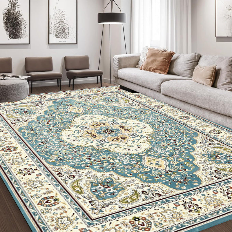 European and American abstract retro printing living room carpet, high penetration short hair foldable washed non-slip floor mat bedroom bed