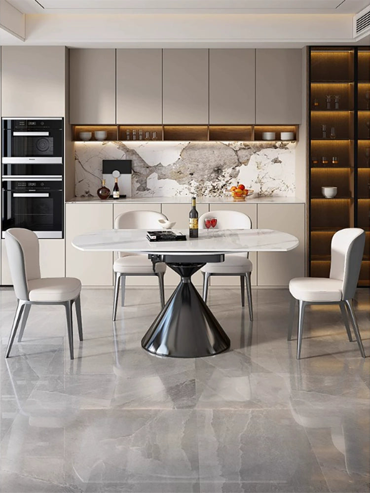 Italian light luxury rotating rock slab dining table household small apartment square and round dual-purpose retractable folding dining table and chair combination