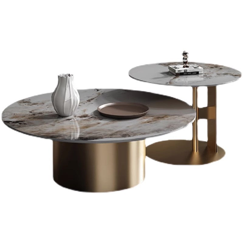 Coffee table living room household simple modern small apartment light luxury high sense round rock slab minimalist designer small coffee table