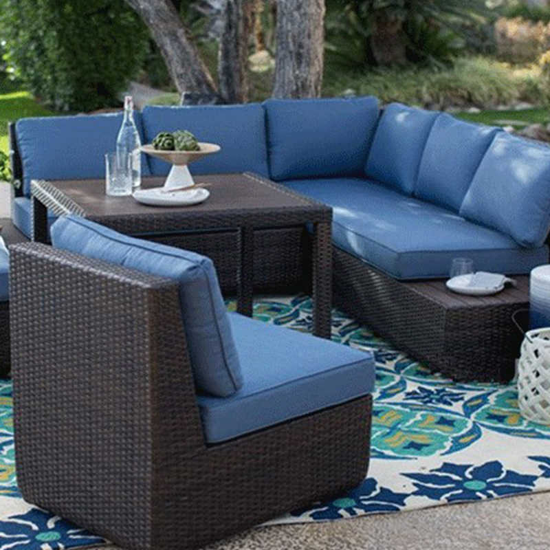 Balcony rattan furniture garden courtyard leisure rattan chair outdoor American country L-shaped corner combination sofa coffee table
