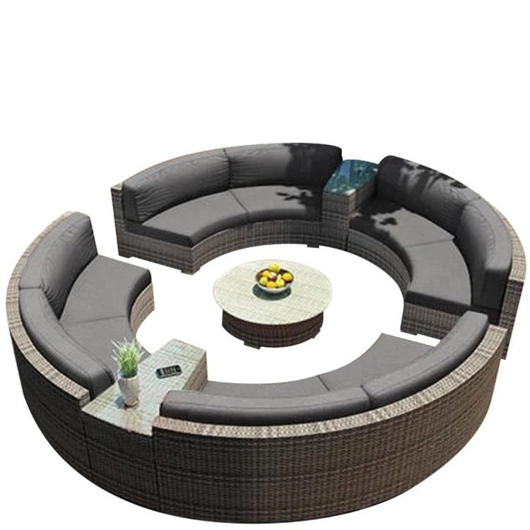 Rattan sofa combination courtyard garden leisure outdoor living room semi-circular arc rattan chair terrace outdoor furniture
