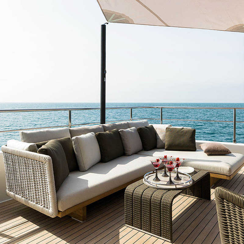 Nordic outdoor leisure sofa waterproof sunscreen rattan chair outdoor hotel courtyard garden terrace teak rattan combination