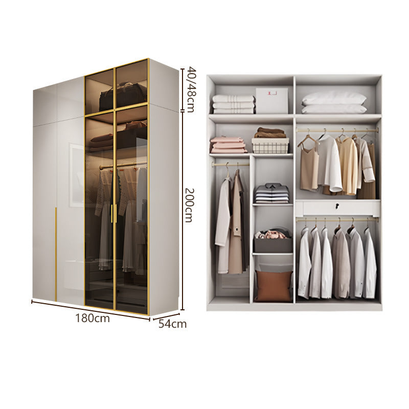 Glass door wardrobe modern minimalist bedroom household solid wood wardrobe bright paint cabinet furniture delivery