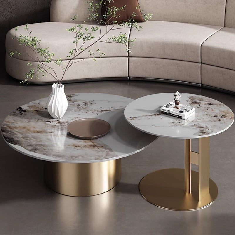 Coffee table living room household simple modern small apartment light luxury high sense round rock slab minimalist designer small coffee table