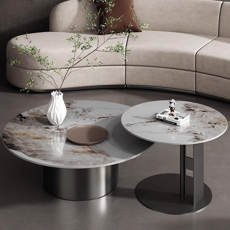 Coffee table living room household simple modern small apartment light luxury high sense round rock slab minimalist designer small coffee table