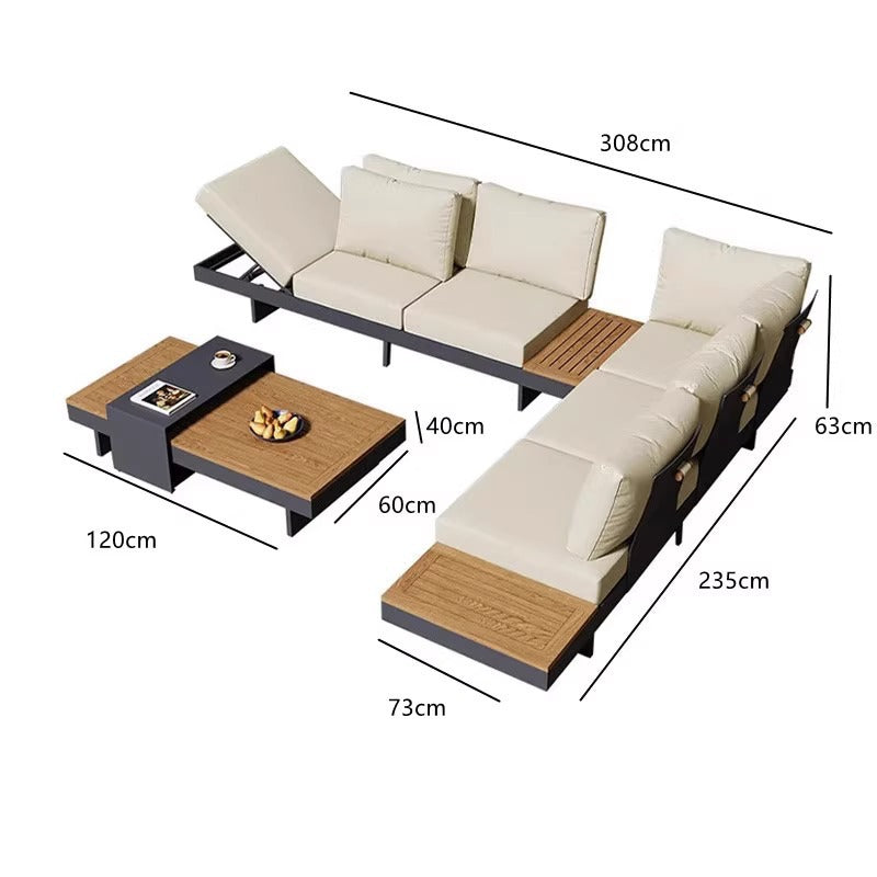 Outdoor sofa corner teak aluminum alloy tea table courtyard leisure villa hotel antiseptic wood combination open-air furniture