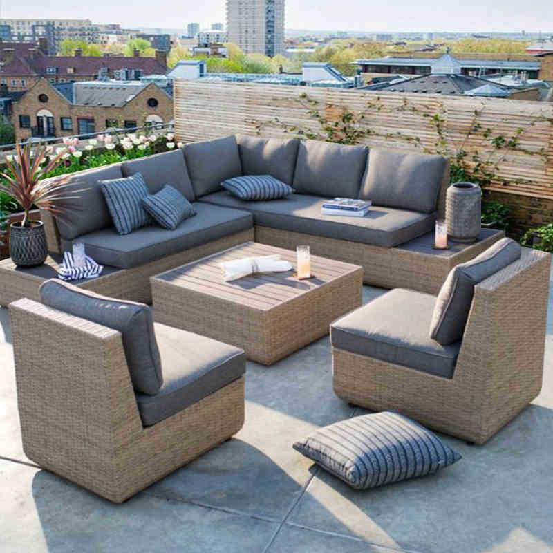 Balcony rattan furniture garden courtyard leisure rattan chair outdoor American country L-shaped corner combination sofa coffee table