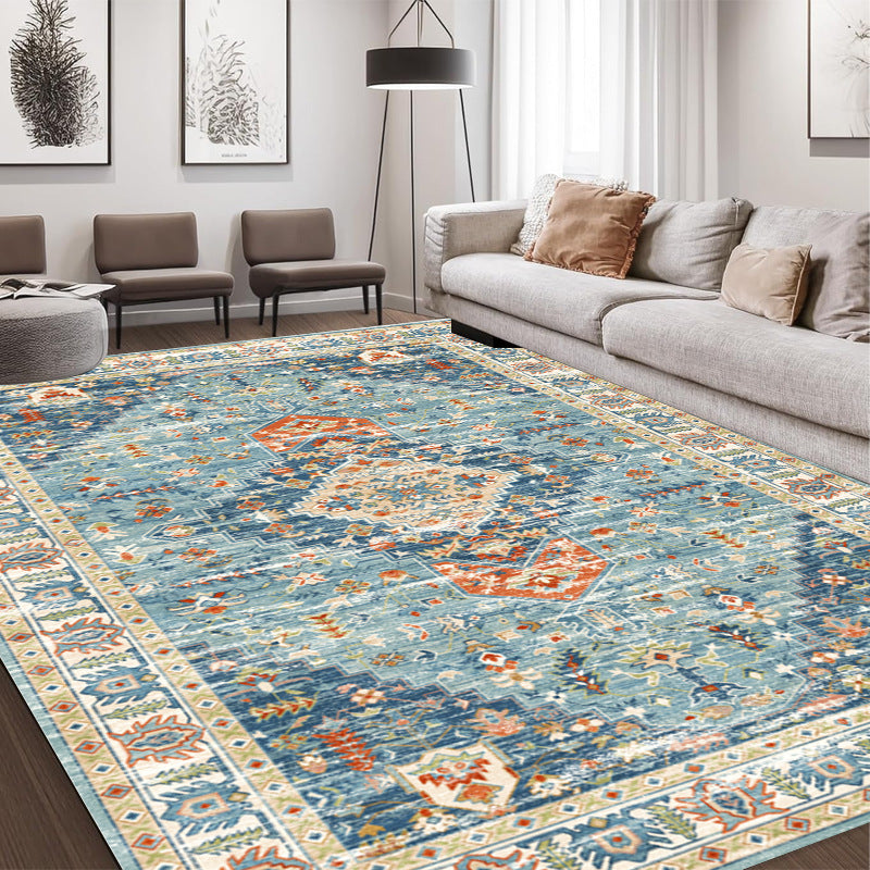 European and American abstract retro printing living room carpet, high penetration short hair foldable washed non-slip floor mat bedroom bed