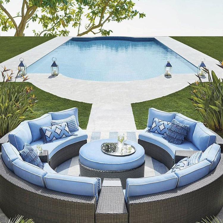 Rattan sofa combination courtyard garden leisure outdoor living room semi-circular arc rattan chair terrace outdoor furniture