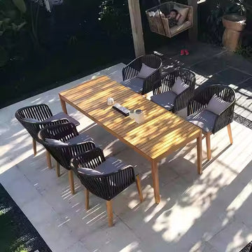Outdoor teak tables and chairs Garden leisure courtyard pain bat waterproof and sun protection Household dining table and chair solid wood anti-corrosion combination
