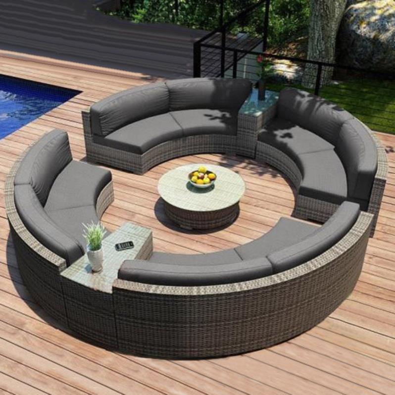Rattan sofa combination courtyard garden leisure outdoor living room semi-circular arc rattan chair terrace outdoor furniture
