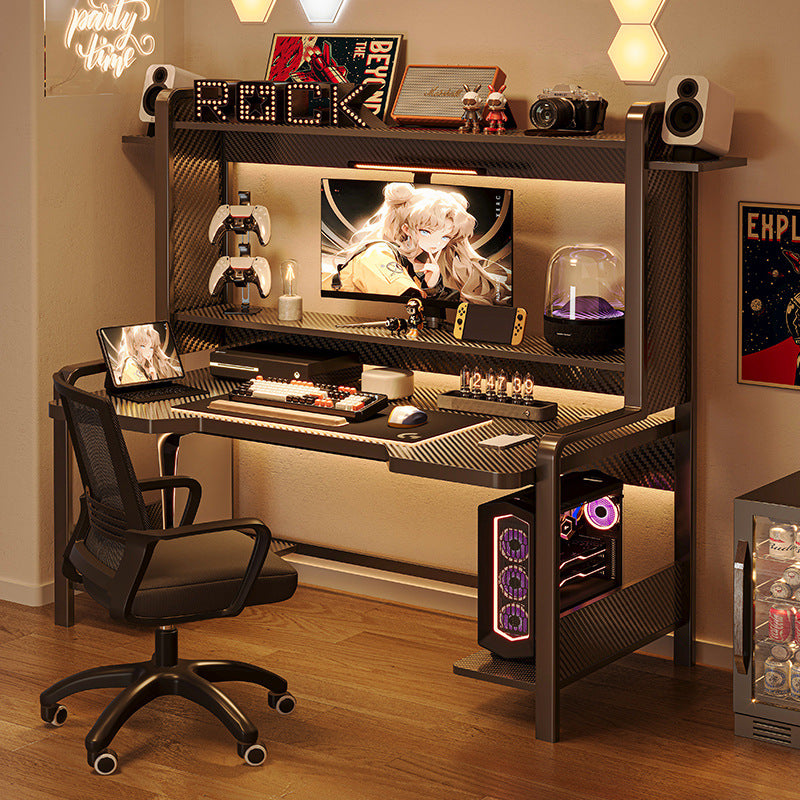Adjustable computer desk with shelf, bedroom household small computer desk, bookshelf integrated e-sports table and chair set