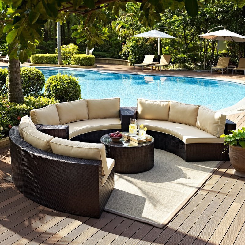 Rattan sofa combination courtyard garden leisure outdoor living room semi-circular arc rattan chair terrace outdoor furniture