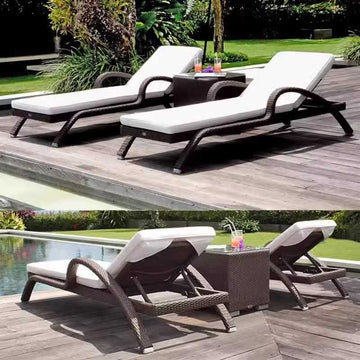 Outdoor Lounger Waterproof Sunscreen Swimming Pool Beach Sun Room Balcony Outdoor Courtyard Rattan Lounger