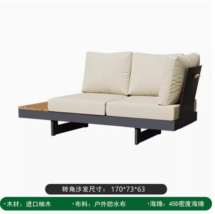 Outdoor sofa corner teak aluminum alloy tea table courtyard leisure villa hotel antiseptic wood combination open-air furniture