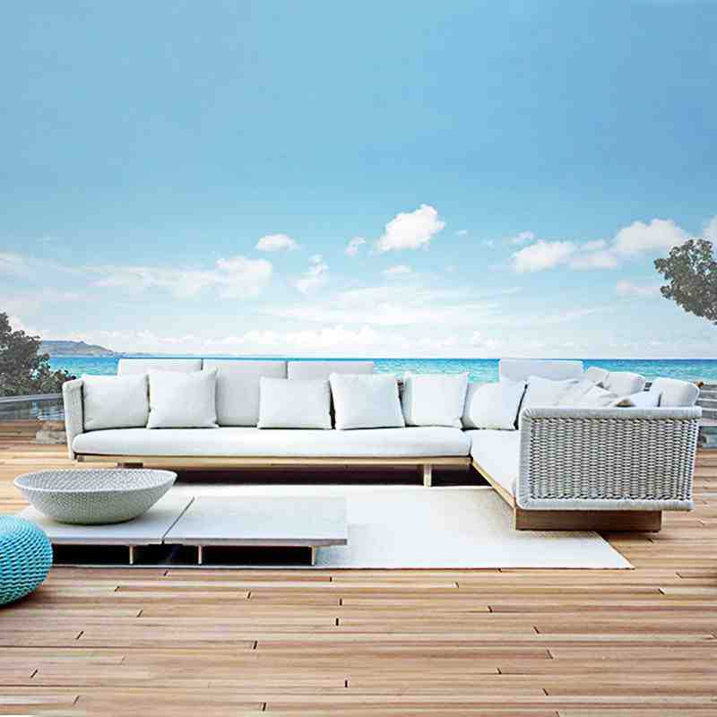 Nordic outdoor leisure sofa waterproof sunscreen rattan chair outdoor hotel courtyard garden terrace teak rattan combination