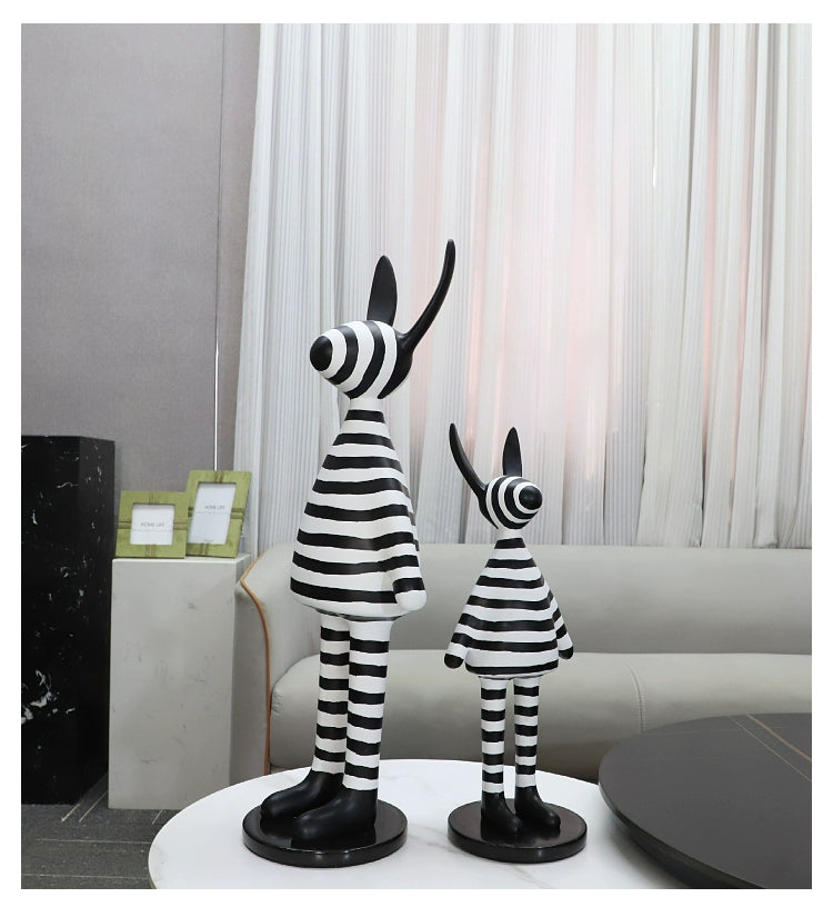 Modern minimalist black and white striped standing rabbit sculpture resin ornament living room bedroom TV cabinet home decoration