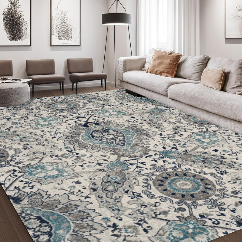 European and American abstract retro printing living room carpet, high penetration short hair foldable washed non-slip floor mat bedroom bed