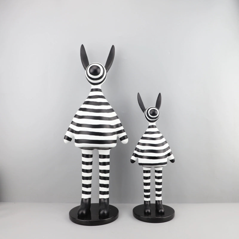 Modern minimalist black and white striped standing rabbit sculpture resin ornament living room bedroom TV cabinet home decoration