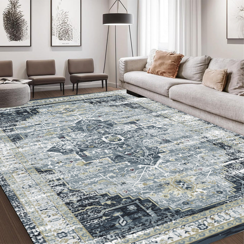 European and American abstract retro printing living room carpet, high penetration short hair foldable washed non-slip floor mat bedroom bed